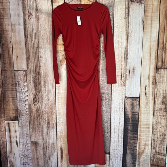 J. Crew Dress Long-sleeve Jersey Crepe Red Sheath Holiday Christmas Event NWT XS - Picture 1 of 11